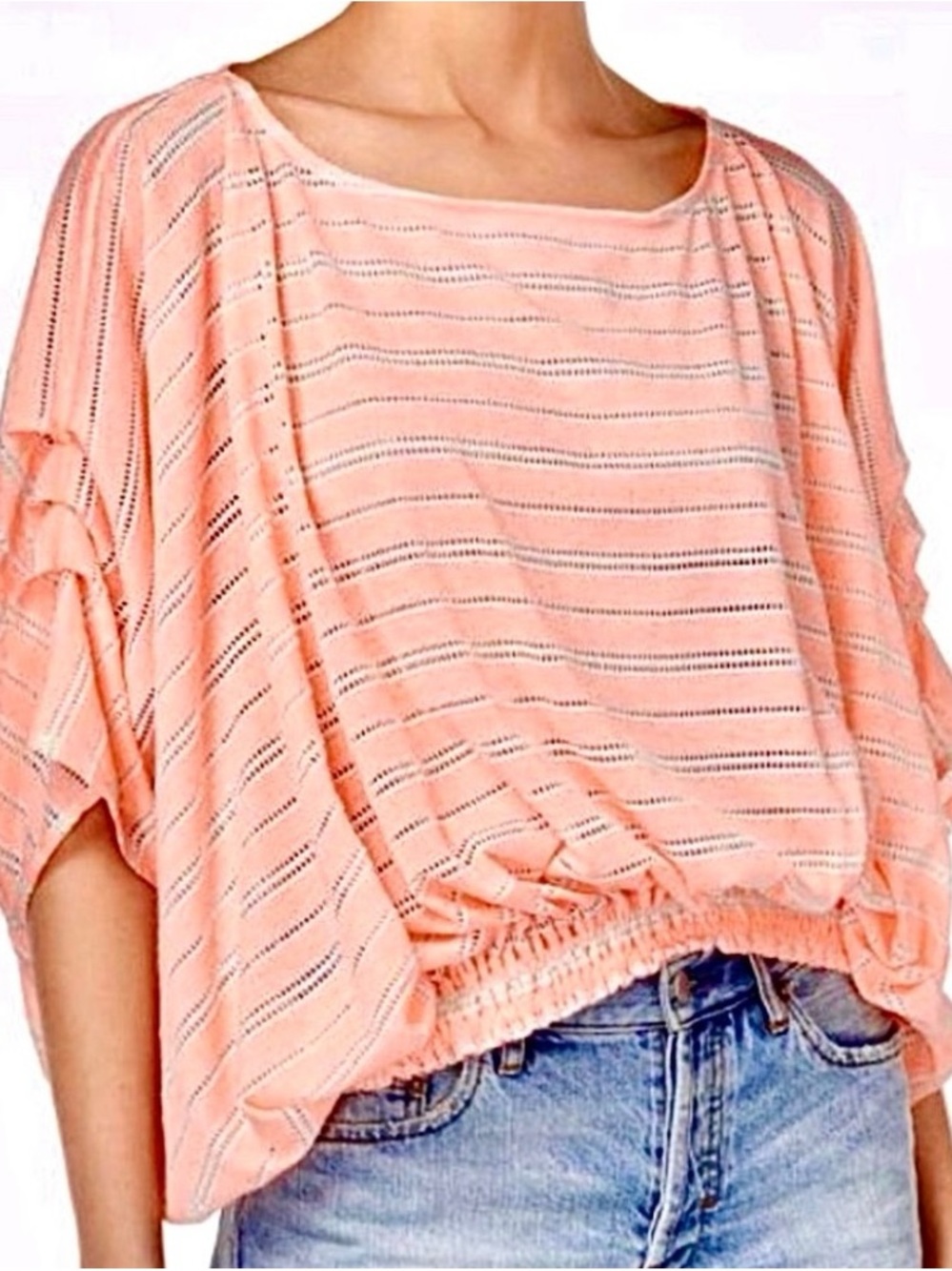 Free People Azalea Eyelet Stripe Dolman Top oversize relax loose fit Size S